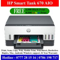 HP Smart Tank 670 Printer Sri Lanka. Print, Scan, photocopy, Duplex, Wifi HP Smart Tank 670 Printer Sri Lanka. Print, Scan, photocopy, Duplex, Wifi